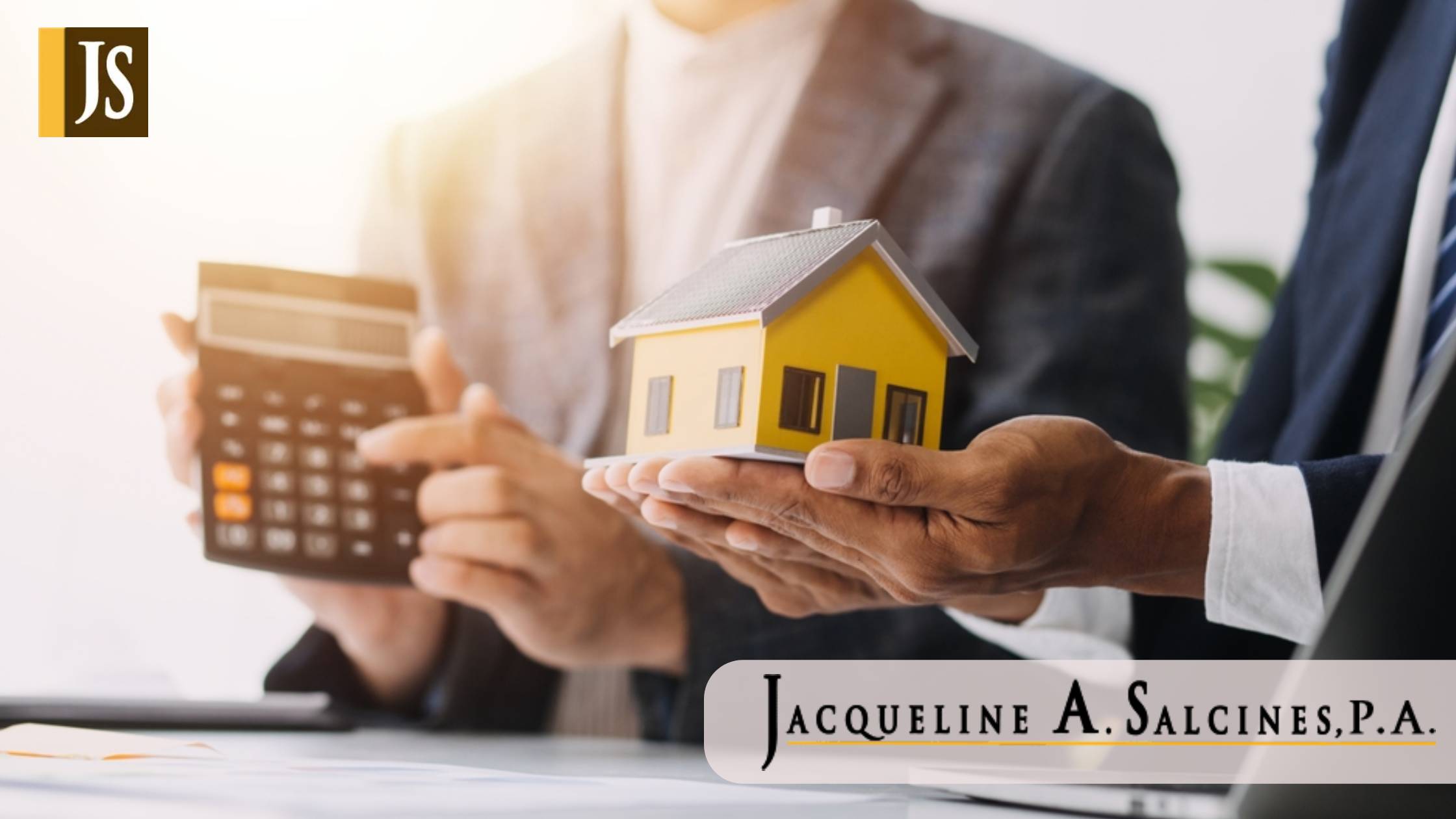 Female woman hands holding home model, small miniature white toy house
