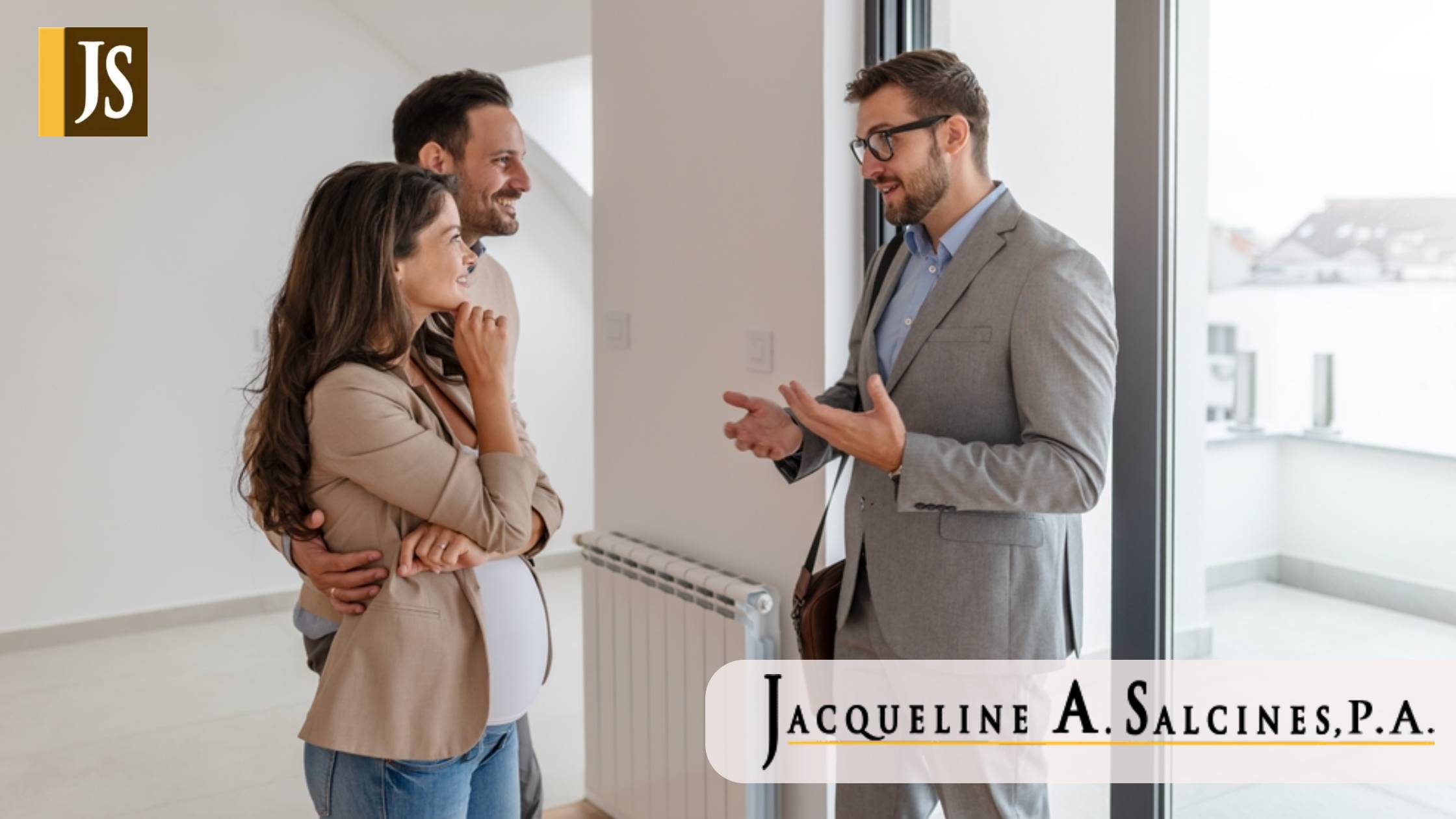 talking with a real-estate agent visiting apartment for sale or for rent. Future parents buying an apartment.